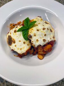 Cheesy Skillet Tomato Bean Bake