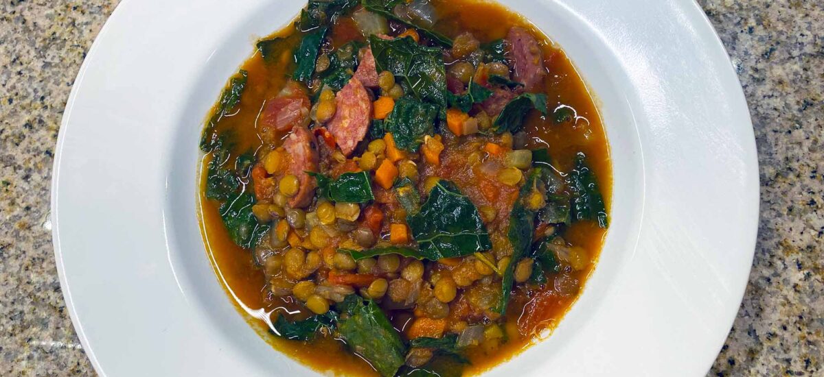 Classic Lentil Soup Recipe with Salami and Greens