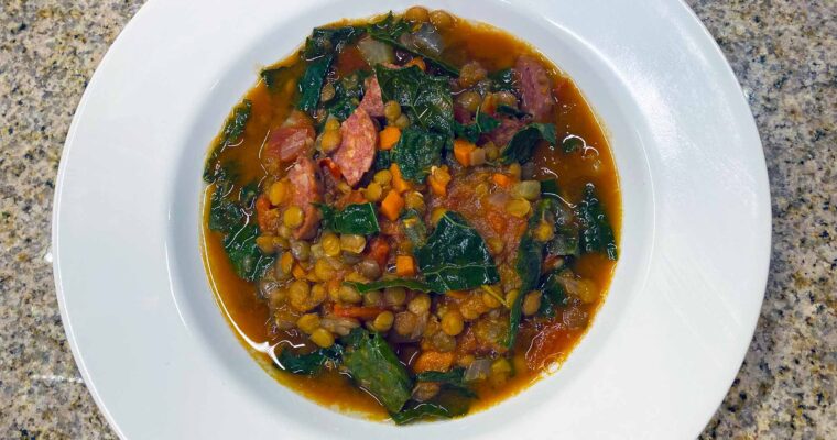 Classic Lentil Soup Recipe with Salami and Greens